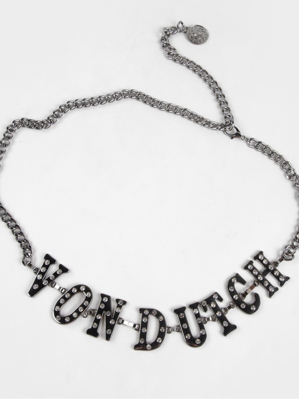 Von Dutch Silver Letter Necklace with Crystal Accents